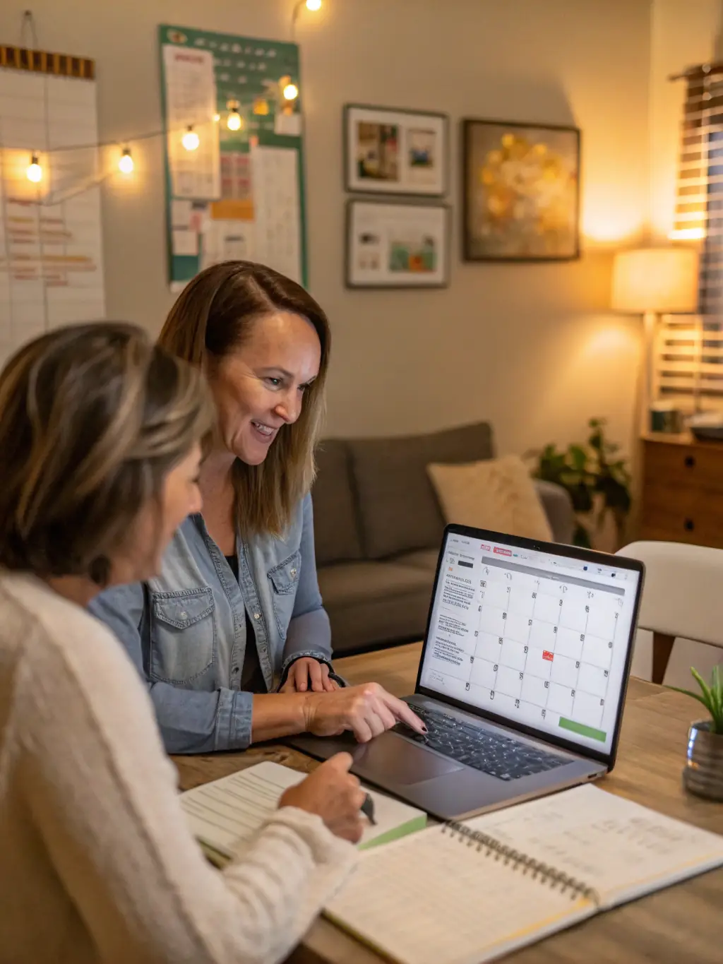 A coach working with a client on time management techniques and productivity tools, focusing on efficiency and work-life balance.
